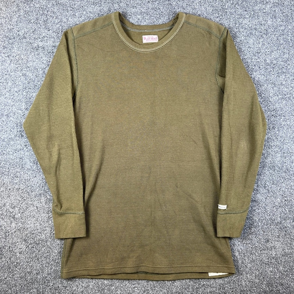 The Flat Head Shirt Mens 40 M Green Thermal Waffle Long Sleeve Made in Japan